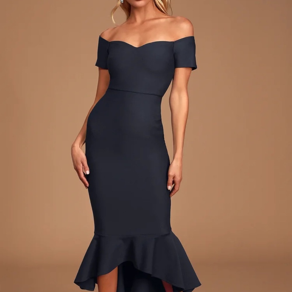Blue Off-the-Shoulder Short Sleeve Dress